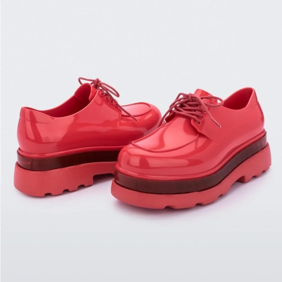 Melissa Shifter Rubber Platform Lace Up Oxford Derby Shoes in Coral Red Size 5 - Picture 1 of 16